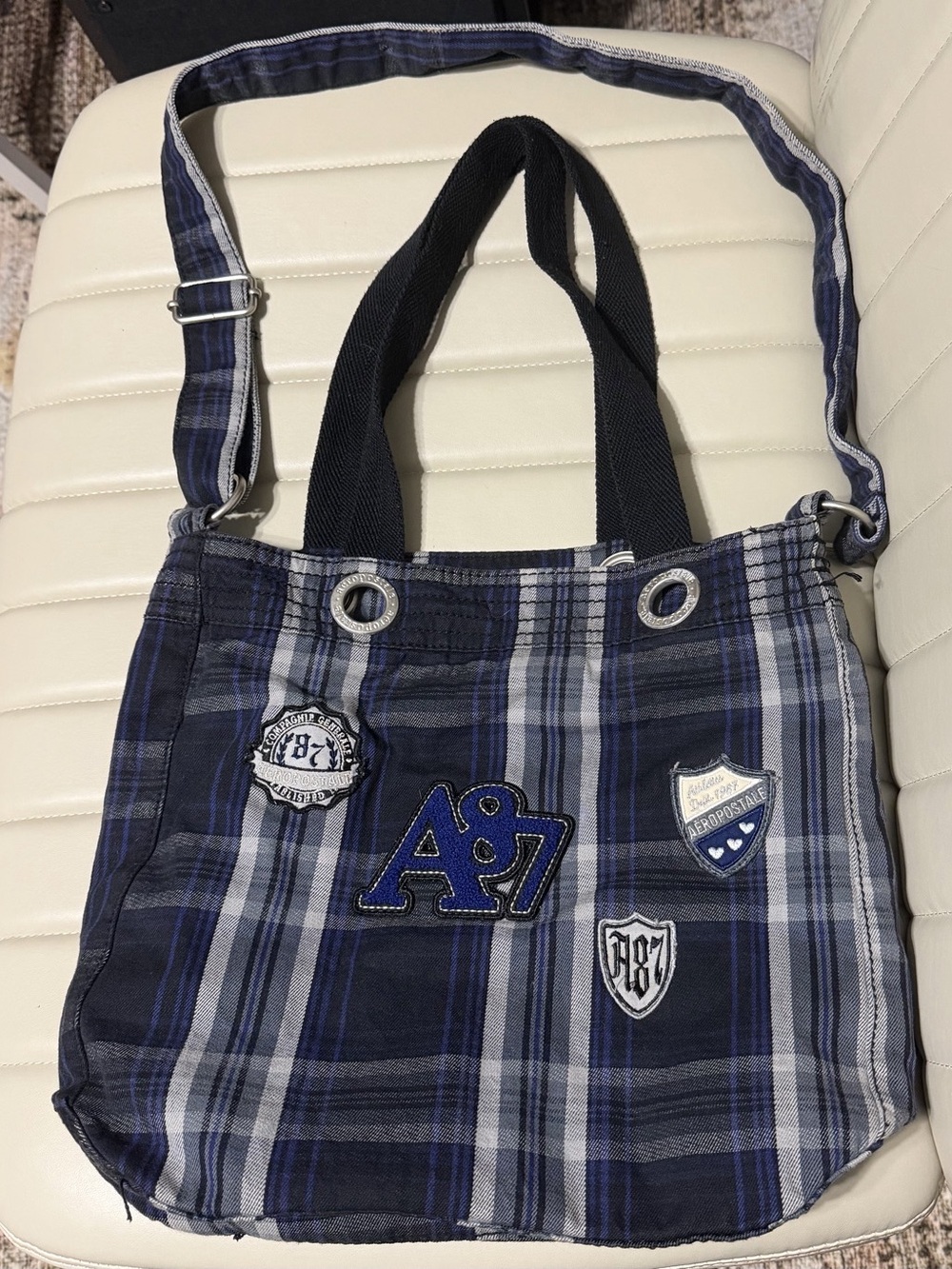 Vintage Aeropostale Plaid Tote Bag in Blue & White